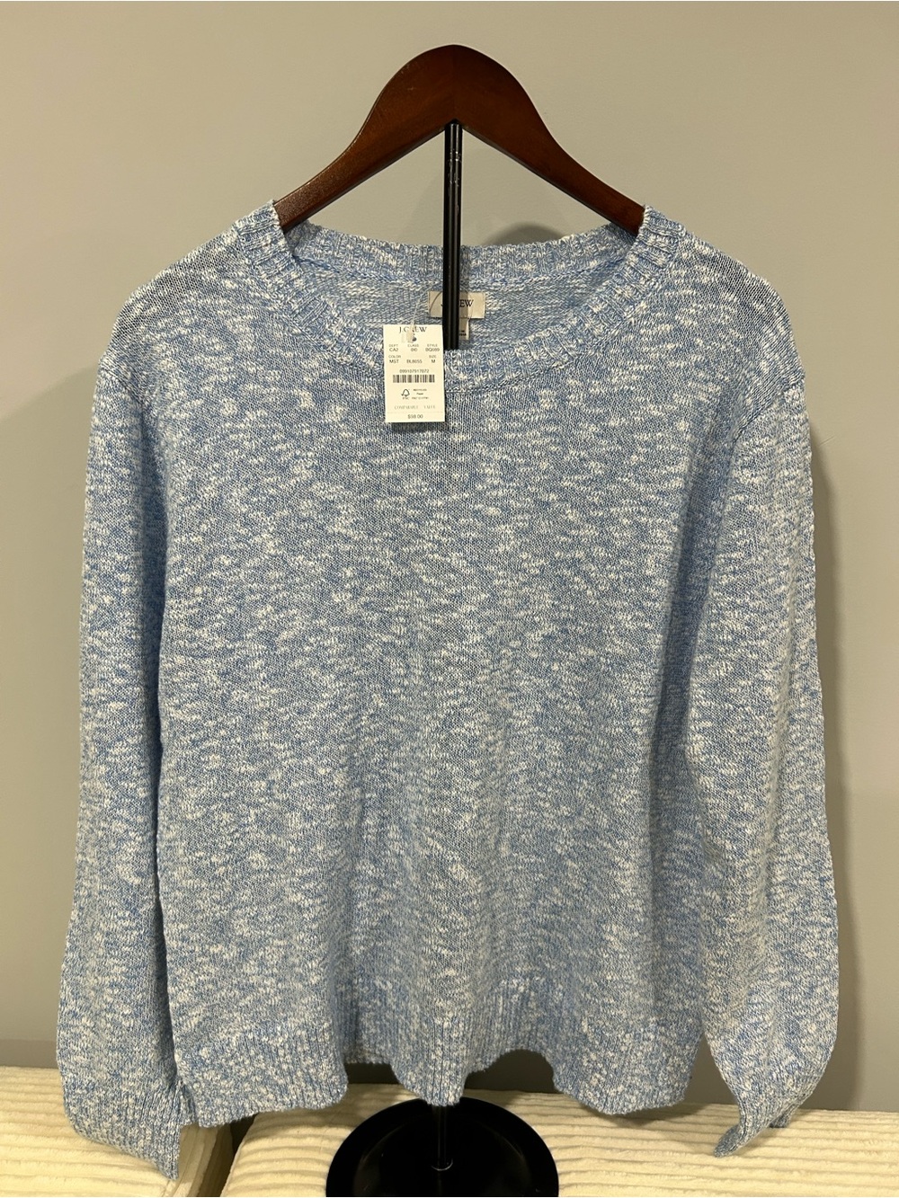 Women’s Marled Light Blue Crewneck Beach Sweater - Casual Knit Pullover